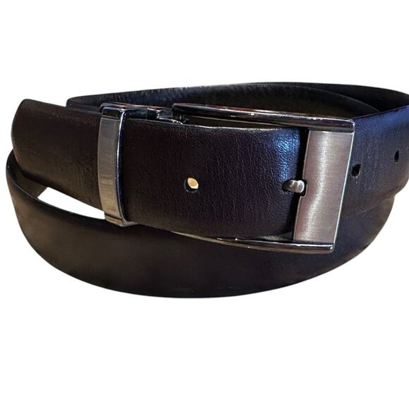 Daniel Cremieux Reversible Black to Brown Leather Belt Gunmetal Buckle Size 36 - Picture 1 of 7